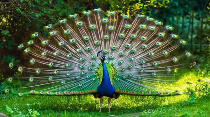 Obraz premium Peacock with Spread Tail Feathers.
