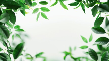 A beautiful frame of green leaves against a clean white background, perfect for nature-themed designs.