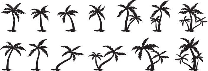 palm tree silhouette set collection