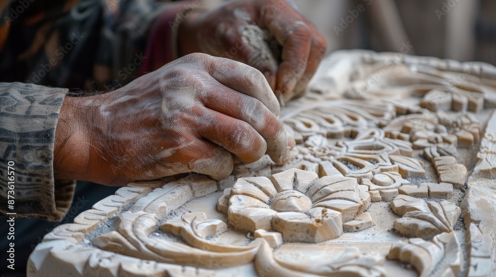 Wall mural Stone carving is a physically demanding art form, requiring strength, endurance, and a steady hand.