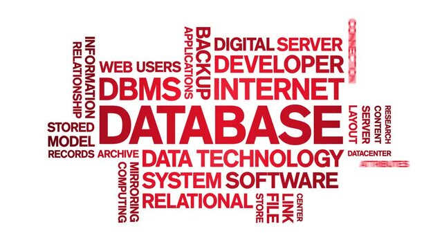 Database animated word cloud;text design animation tag kinetic typography seamless loop.