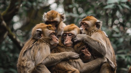 Obraz premium Monkeys Huddle Together in a Warm Embrace.