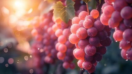 realistic photo of very lush grapes on a tree, bright light.