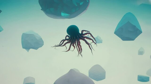 Surreal Floating Octopus in Dreamy Landscape with Ai generated.
