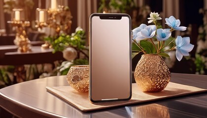 Luxurious Rose Gold iPhone Display Against Elegant Decor