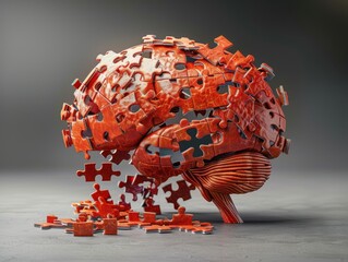 Conceptual image of a brain made from puzzle pieces, symbolizing mental health, cognition, and problem-solving.