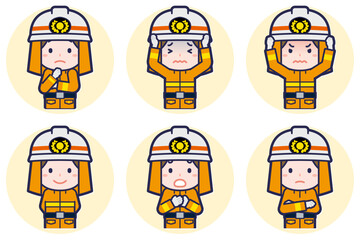 女性消防士のポーズセット_05