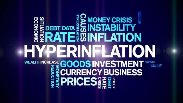 Hyperinflation animated word cloud;text design animation tag kinetic typography seamless loop.