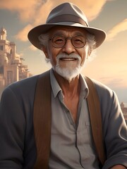 Grandfather People Watercolor Illustration Art