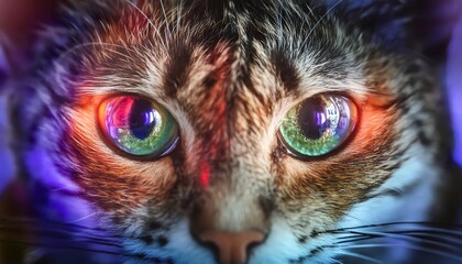 Naklejka premium Colorful Reflection in Cat's Eyes Photograph