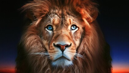 Fototapeta premium Close-up Portrait of Majestic Lion at Dusk