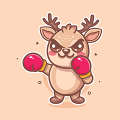 serious deer animal character mascot playing boxing sport isolated cartoon
