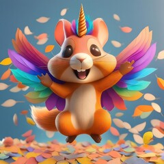 Whimsical Squirrel Unicorn with Colorful Wings