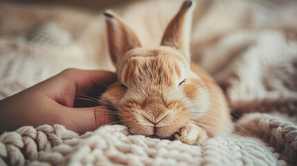 photo of rabbit being petted