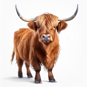 Highland Cow Close-Up On White Background