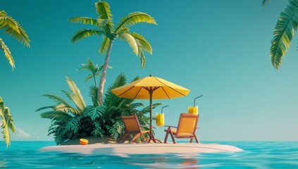 Tropical Island Getaway with Yellow Umbrella