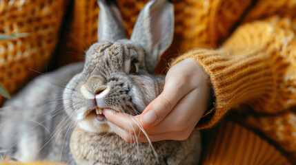 photo of rabbit being petted