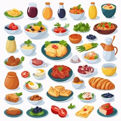 Food Illustrations with Ingredients (Flat Design)  on White Background