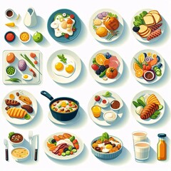 Food Illustrations with Ingredients (Flat Design)  on White Background