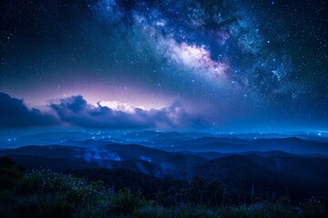 Fototapeta premium Stormy blue hour landscape of majestic Grand Canyon with dramatic clouds and rays of light