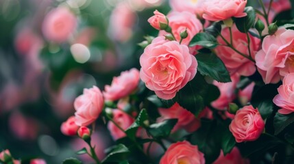 Close-up of pink roses in full bloom