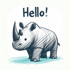 Obraz premium Kids' Scribbly Crayon Art: Adorable Rhinoceros