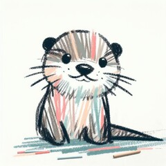 Kids' Scribbly Crayon Art: Adorable Otter