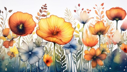 Watercolor Painting of Vibrant Wildflowers in Bloom