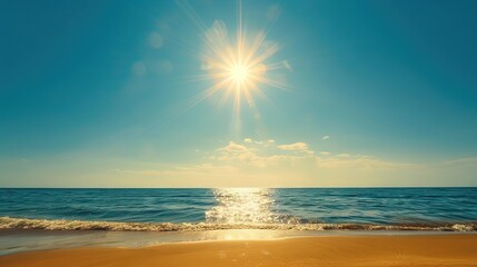 The sun shines brightly casting a vibrant glow on the sandy beach heat Generative AI