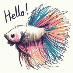 Obraz premium Child's Creativity: Scribbles of Betta Fish Animal Drawings