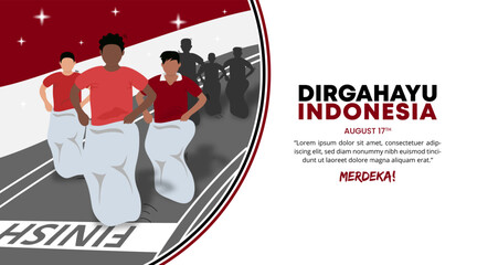 Dirgahayu Indonesia or Indonesia Independence Day with children doing sack racing