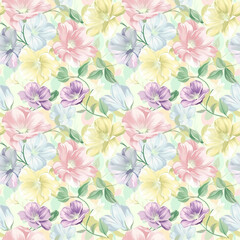 Floral variety color, form nature, seamless fabric pattern.