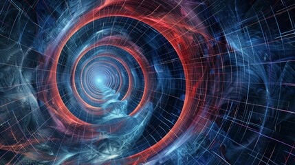 Fototapeta premium A distorted labyrinth of lines and curves portraying the complex topology of spacetime in the theory.