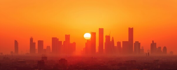 Fototapeta premium Heatwave in a metropolis, shimmering heat, urban climate impact, extreme weather