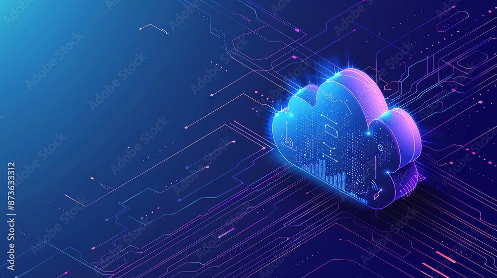 Poster a cloud technology with isometric icons concept. abstract futuristic digital network connection. net