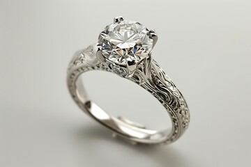 Jewelry ring with diamond on white background