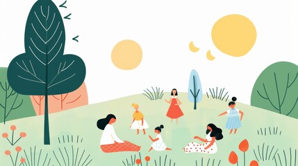 A family enjoying a picnic in a park children playing and parents relaxing depicting a harmonious and joyful lifestyle