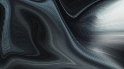 Abstract marbled paint texture pattern in white, black, and gray waves and swirls; metallic fluid or liquid flowing in an abstract pattern; silver background; chrome background