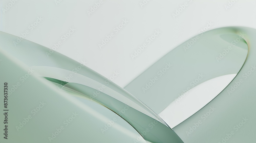 Wall mural an abstract background with soft green and white curving shapes and lines.