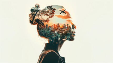 Futuristic Businesswoman with Transportation Network Double Exposure on White Background in 4K - Logistics Management Concept, Generative Ai