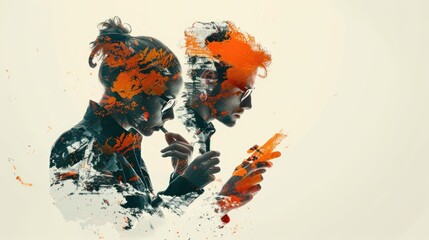 Futuristic Tech Integration: Professional Team Collaborating with Double Exposure of Technological Advancements on White Background in 4K Resolution, Generative Ai