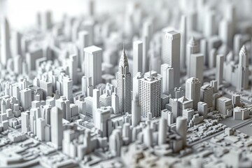 Detailed 3d printed model showcasing an intricate urban cityscape with skyscrapers