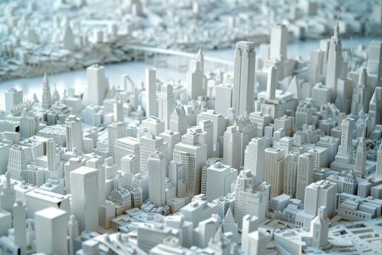 Intricate 3d printed city model showcasing urban architecture and skyscrapers