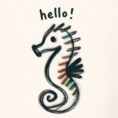 Messy Crayon Scribbles of a Child Featuring a Seahorse