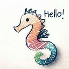 Fototapeta premium Messy Crayon Scribbles of a Child Featuring a Seahorse