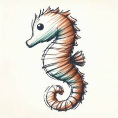 Fototapeta premium Messy Crayon Scribbles of a Child Featuring a Seahorse