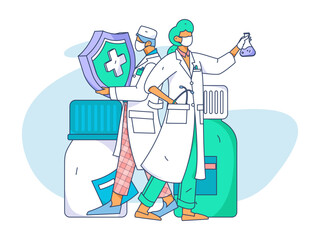 Medical characters fighting the epidemic flat vector concept operation hand drawn illustration
