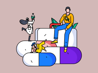 Medical characters fighting the epidemic flat vector concept operation hand drawn illustration
