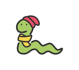 ニット帽とマフラーを付けた蛇のイラスト
