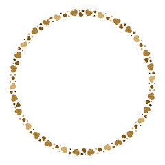 Circular border design with various sized heart shapes in a gold color, perfect for love-themed projects.